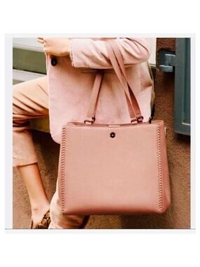 Dagne Dover Allyn Tote Bag Purse "Warm Dust" Pink Pebbled Leather W/ Laptop Case